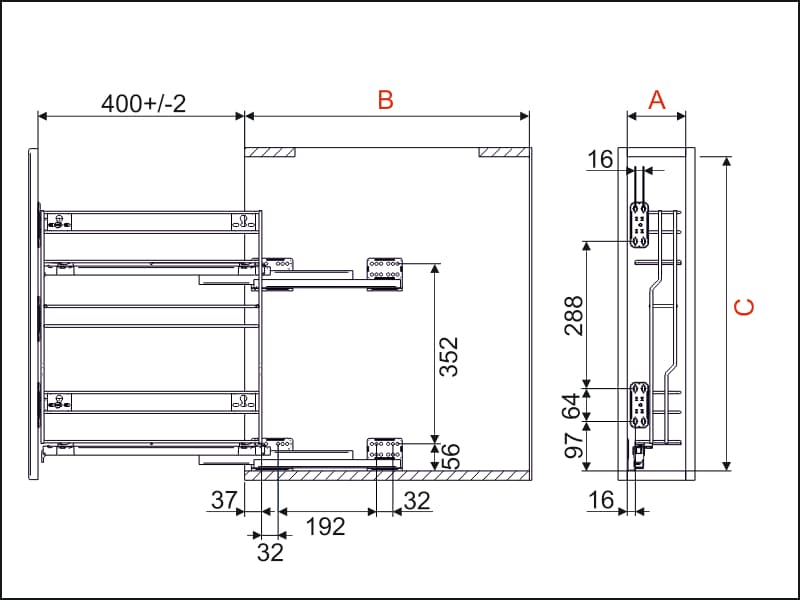 Lateral basket VARIANT MULTI 3 shelves schema