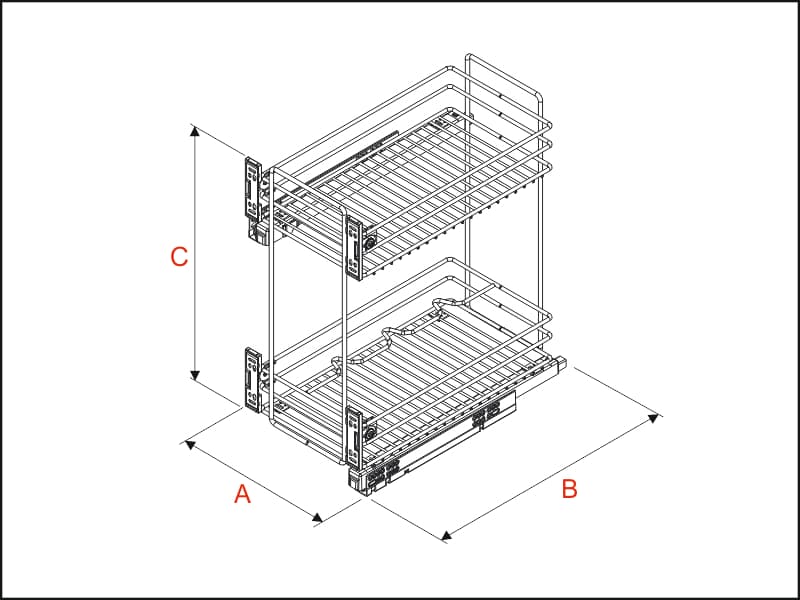 Extractable basket 2 shelves Quadro bottom mounting schema