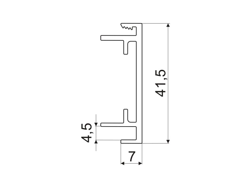 Front and side profile of the shelf schema