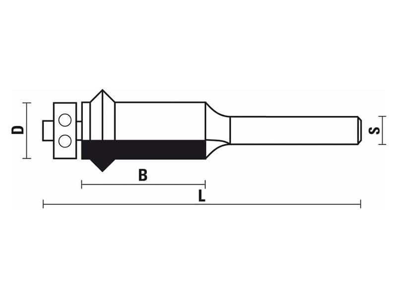 Hw flush-trim “v” groove bits with ball bearing guide z=2 schema