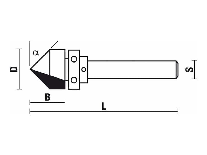 Hw groove bits with upper ball bearing guide z=2 schema