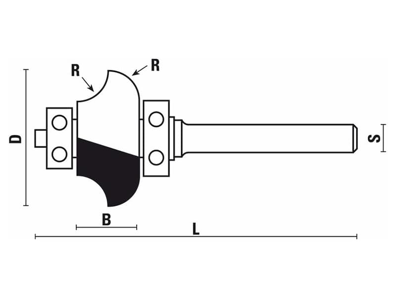 Hw radius bits with double ball bearing guide z=2 schema