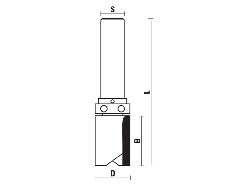 Hw flush trim bits with upper ball bearing guide z=2 schema