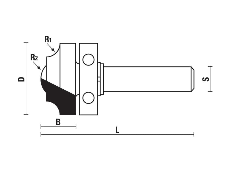 Hw classical plunge bits with upper ball bearing guide z=2 schema