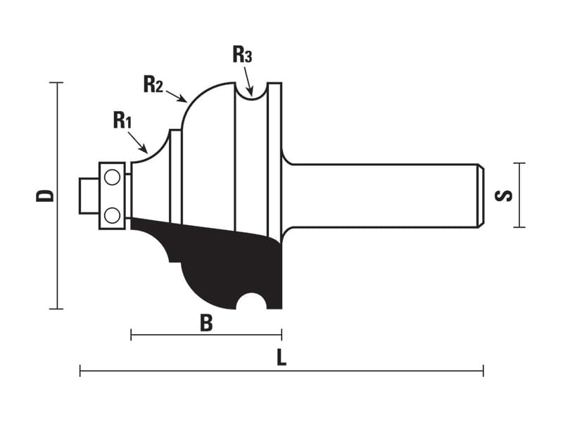 Hw moulding bits with ball bearing guide z=2 schema