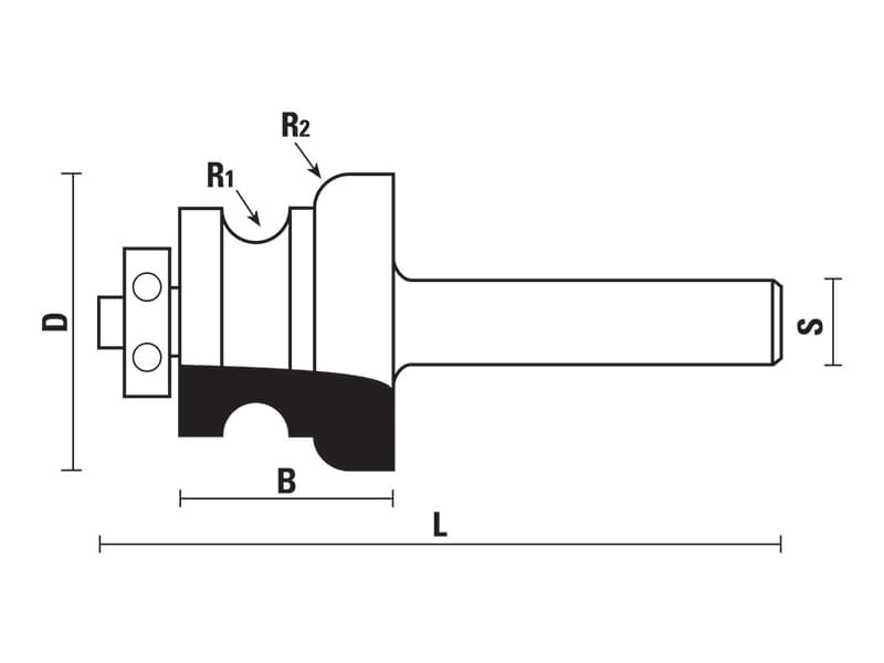Hw moulding bits with ball bearing guide z=2 schema