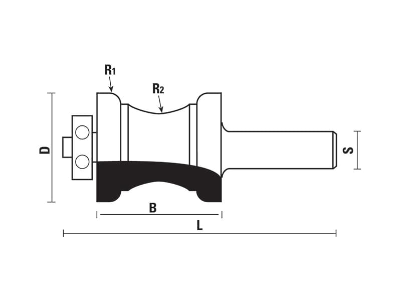 Hw moulding bits with ball bearing guide z=2 schema