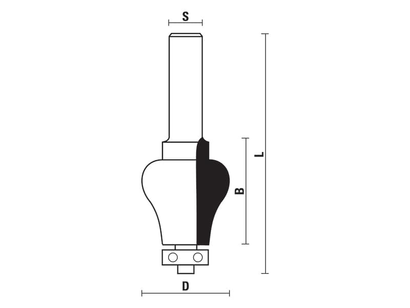Hw handrail bits with ball bearing guide z=2 schema