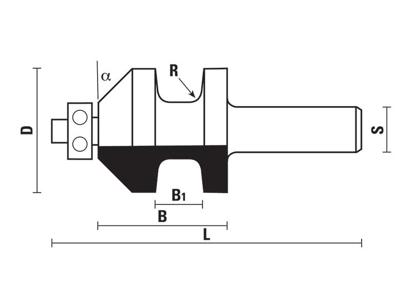 Hw bevel hob bits with ball bearing guide z=2 schema