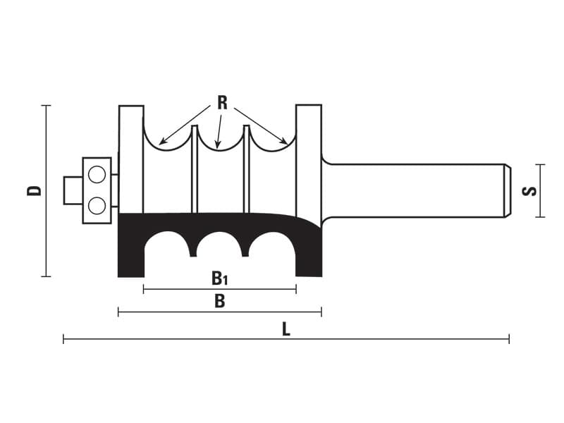 Hw triple beading bits with ball bearing guide z=2 schema