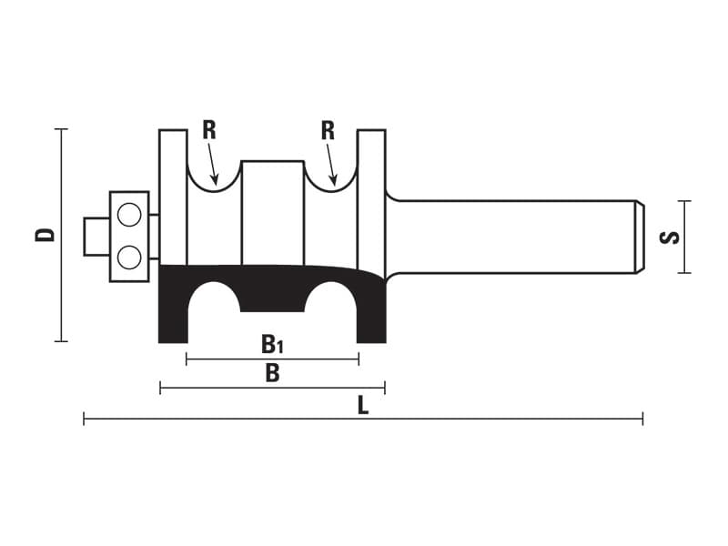Hw double beading bits with ball bearing guide z=2 schema