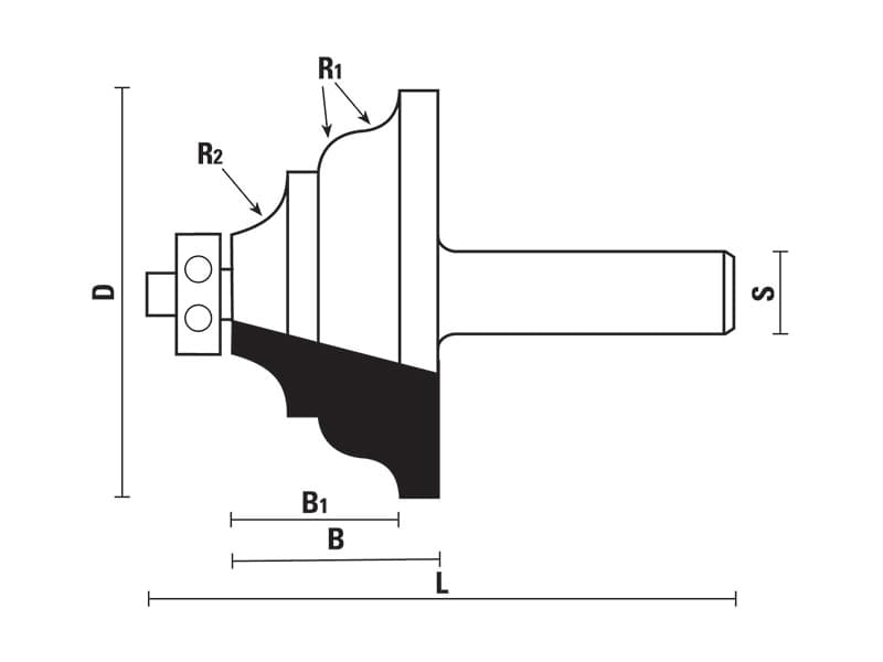 Hw edge moulding bits with ball bearing guide z=2 schema