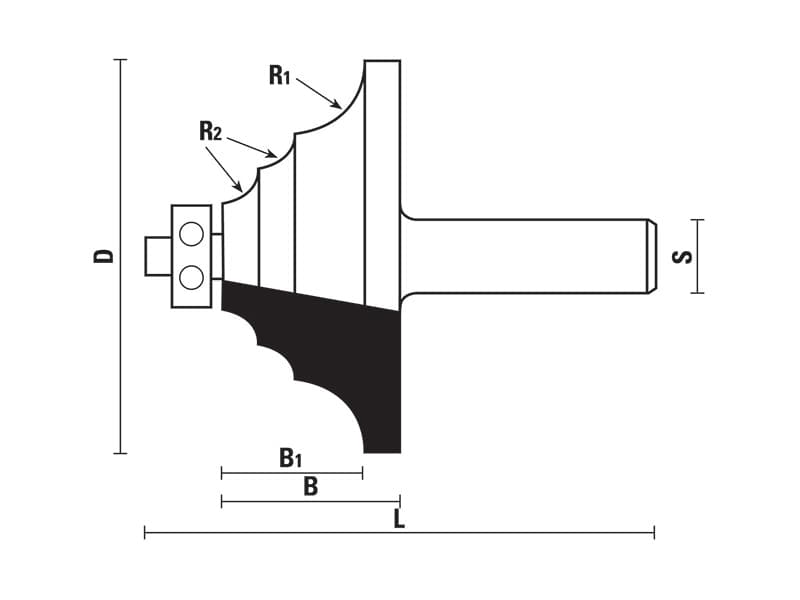 Hw edge moulding bits with ball bearing guide z=2 schema