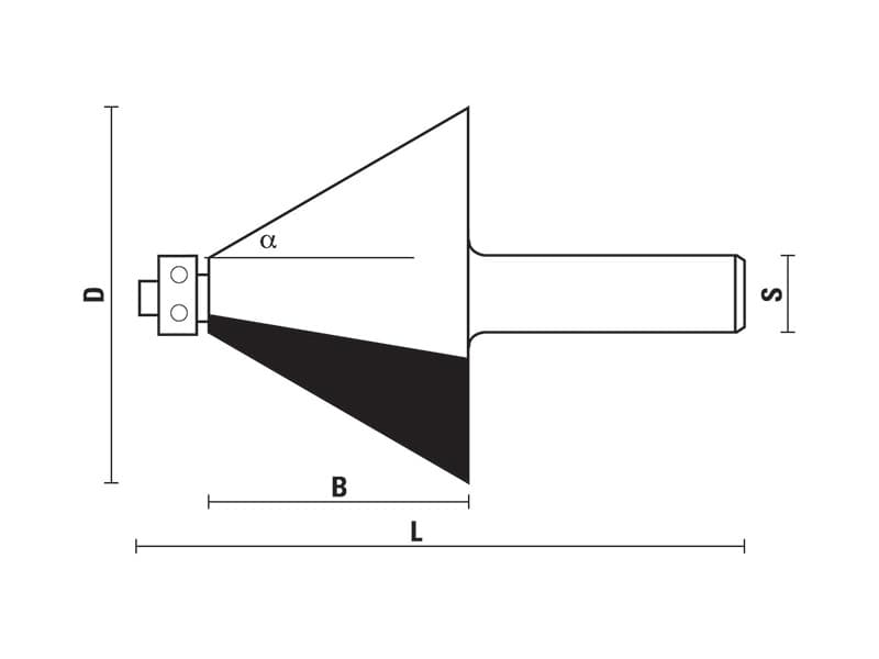 Hw bevel bits with ball bearing guide z=2 schema