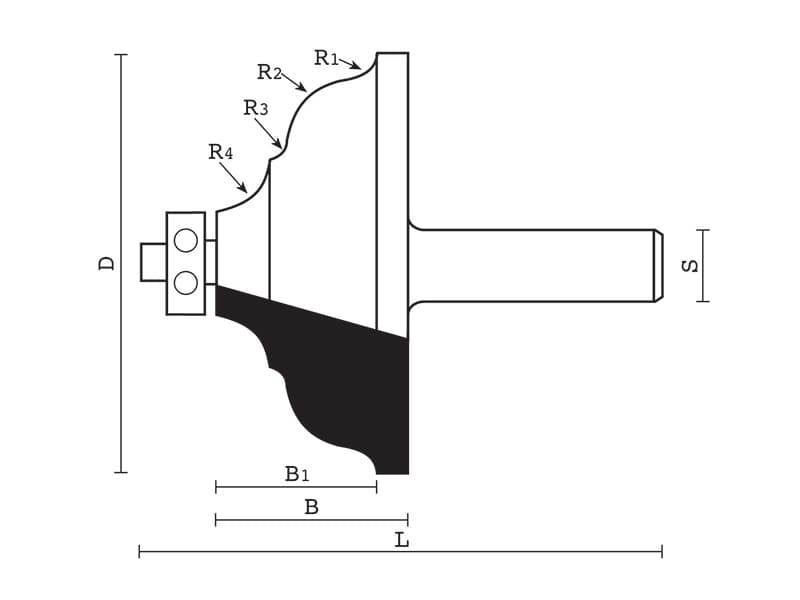 Hw edge moulding bits with ball bearing guide z=2 schema