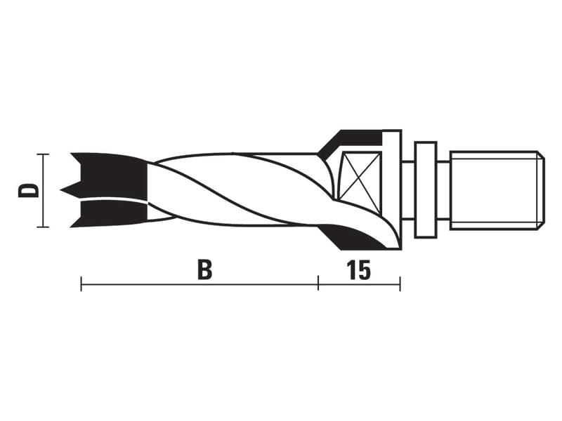 Hw dowel drills with countersink threaded shank z=2 schema