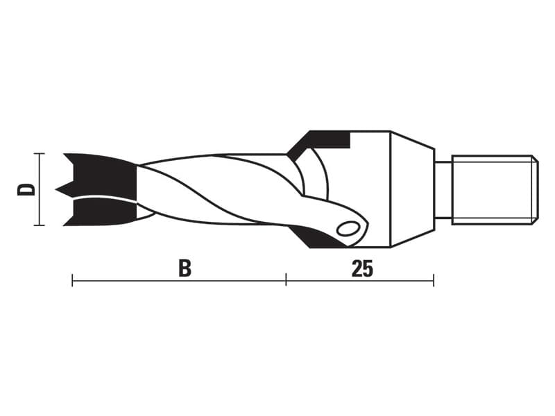 Hw dowel drills with countersink threaded shank z=2 schema