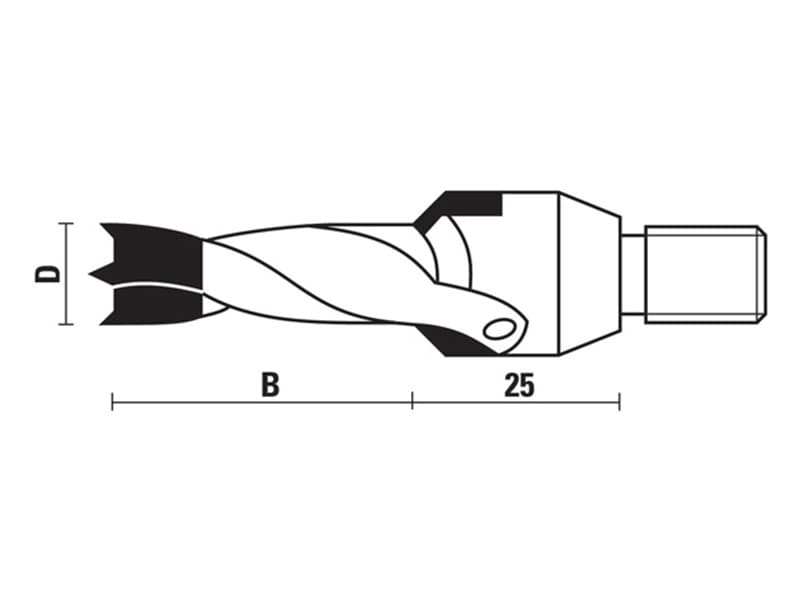 Hw dowel drills with countersink threaded shank z=2 schema