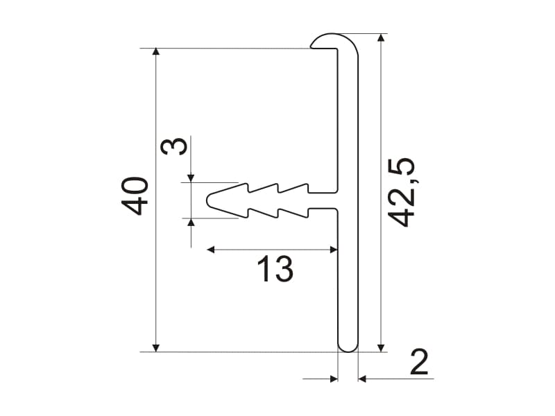 Wide edging profile for worktop 40mm with plate schema