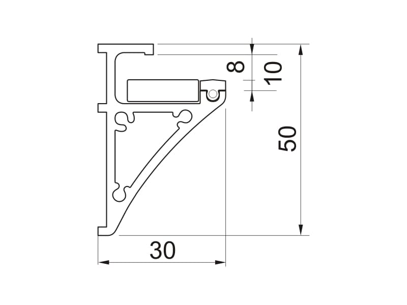 Aluminium shelf profile 8/10mm schema