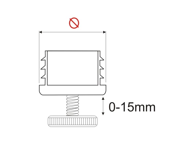 Adjustable PVC plug for round profile 40mm schema