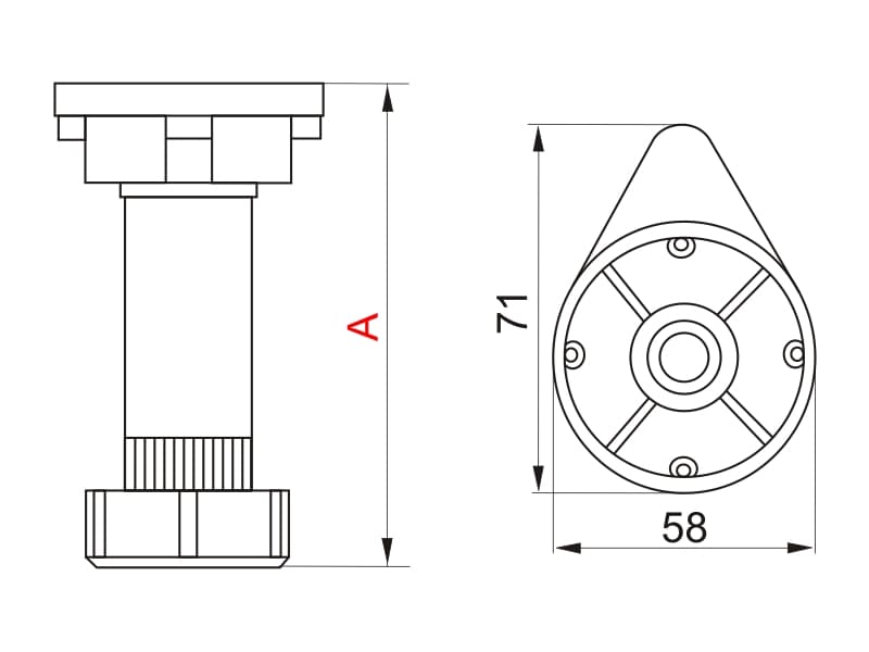 Kitchen cabinet adjustable leg 100-160mm schema