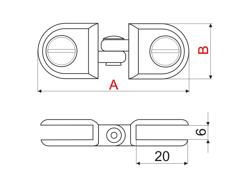 Glass connector hinge - no drilling schema