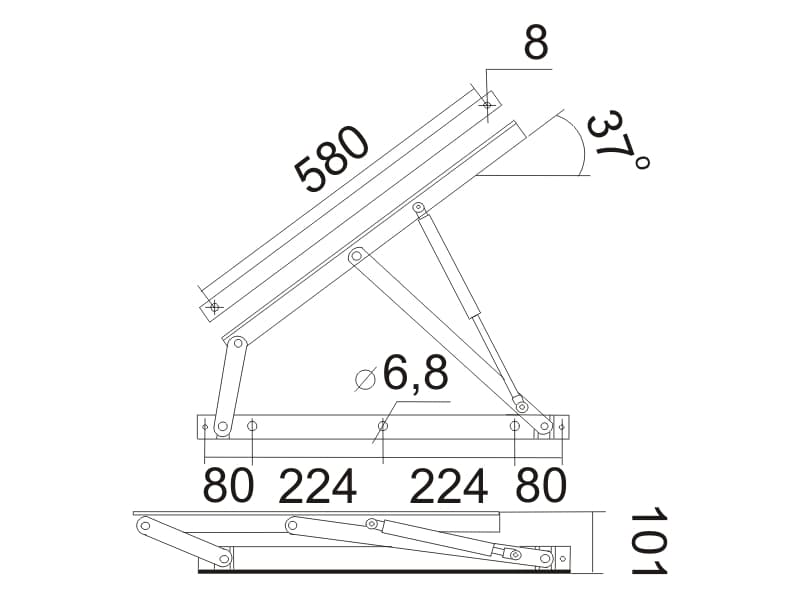 Bed lift with gas springs 410mm schema