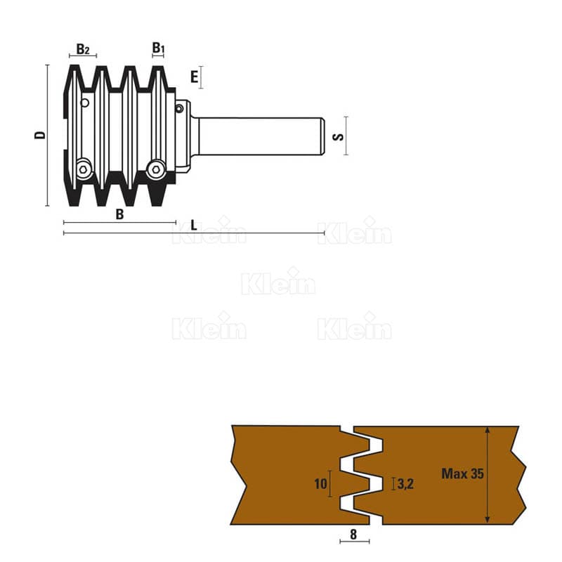 Hw insert finger joint router cutters z=2 schema