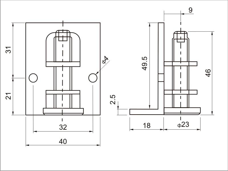 Adjustable leg 53mm schema