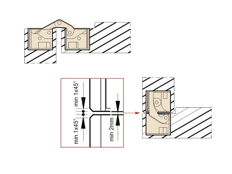 Concealed hinge for interior doors with 3D adjustment, model 1430, 30/50kg. schema