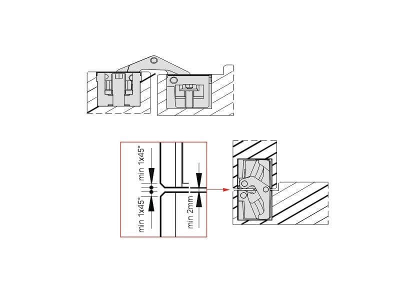 Concealed hinge for interior doors with 3D adjustment, model 1431, 120/145kg. schema