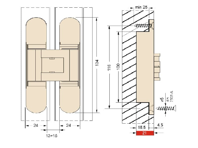 Concealed hinge for interior doors with 3D adjustment, model 1430 MAX, 40/60kg. schema