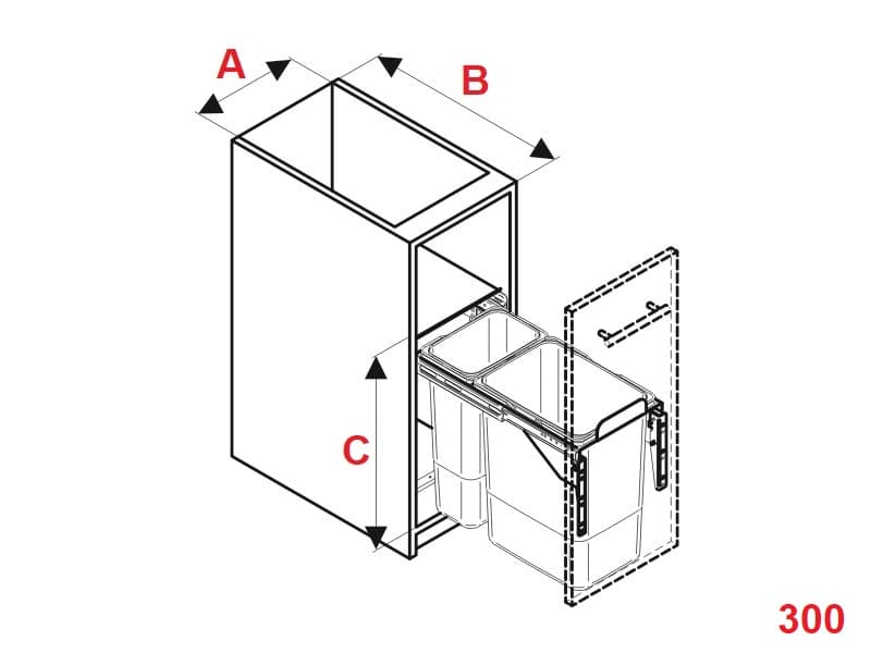 Plastic container with/without front door H45 FE SC 300/400mm schema