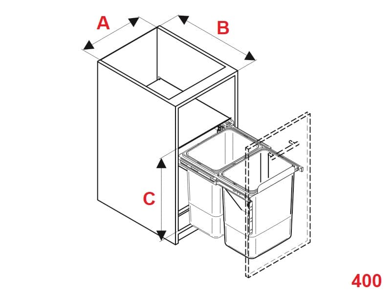Plastic container with/without front door H45 FE SC 300/400mm schema