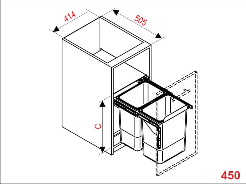 Plastic container with/without door Uv FU 450mm schema