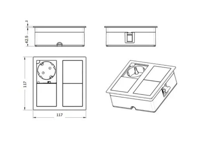 VersaHIT Powerdock with sliding covers (1 Power socket + 2 USB) schema