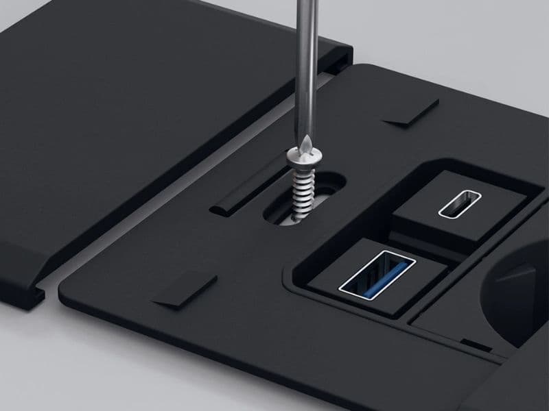 VersaPAD Powerdock with sliding covers (1Power sockets + 1 RJ45 + 2 USB) schema