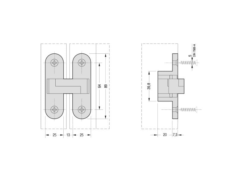 Concealed hinge for interior doors, model 2010, PVC, 40/60kg schema