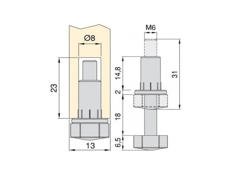 Adjustable leg with cap M6 schema