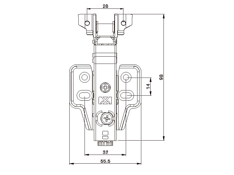 Soft closing hinge for aluminium profile, K62 - LKV2, ABEA schema
