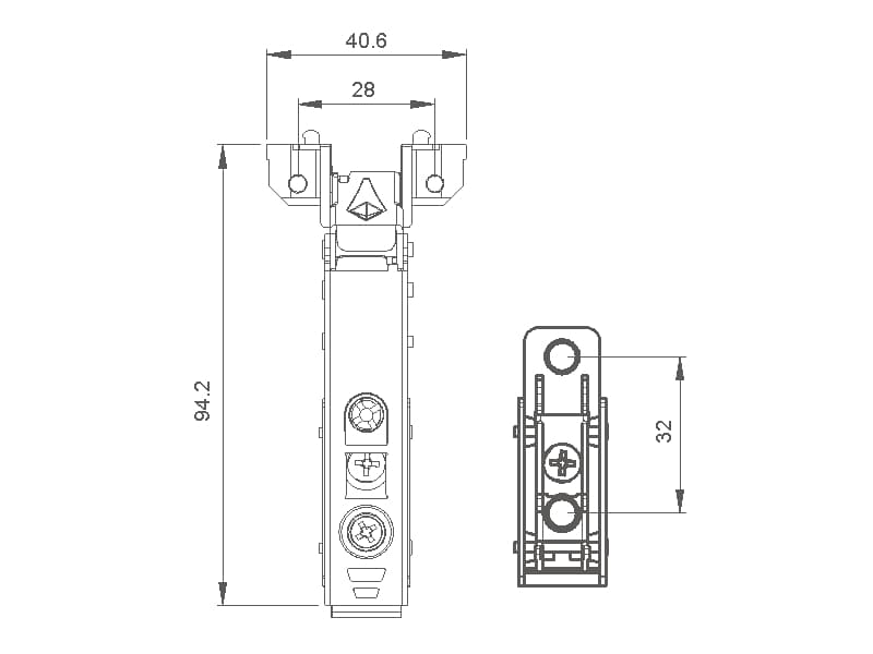 Hinge for aluminium profile, soft closing, CLIP, K4P-LKV1, ABEA schema