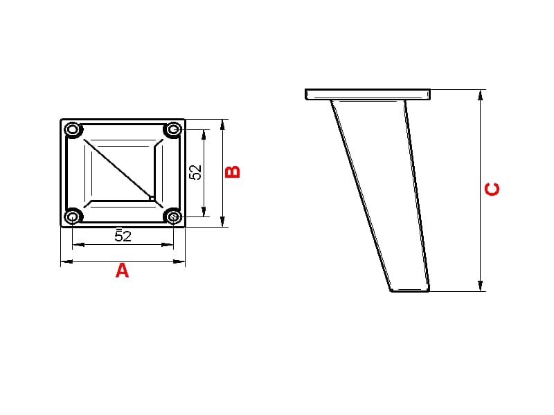 Furniture leg PVC beveled H120 schema