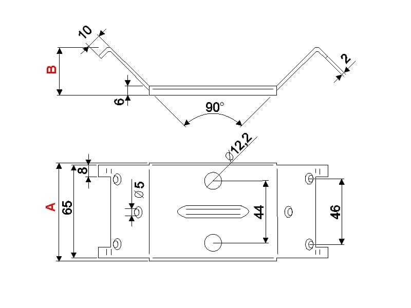 Clamping clip 2 holes schema