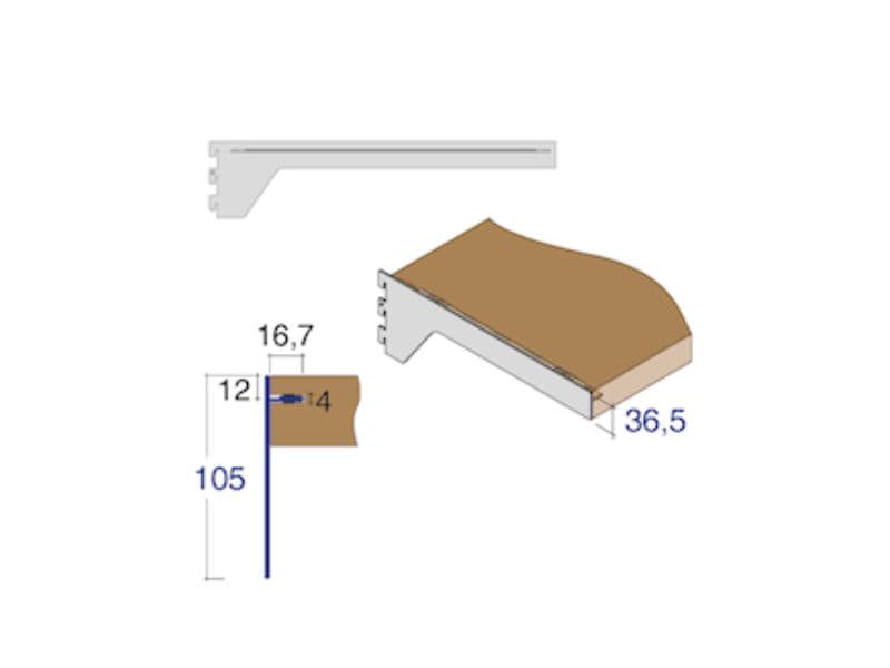 Single T‑shape bracket, for solid shelf 35 mm schema