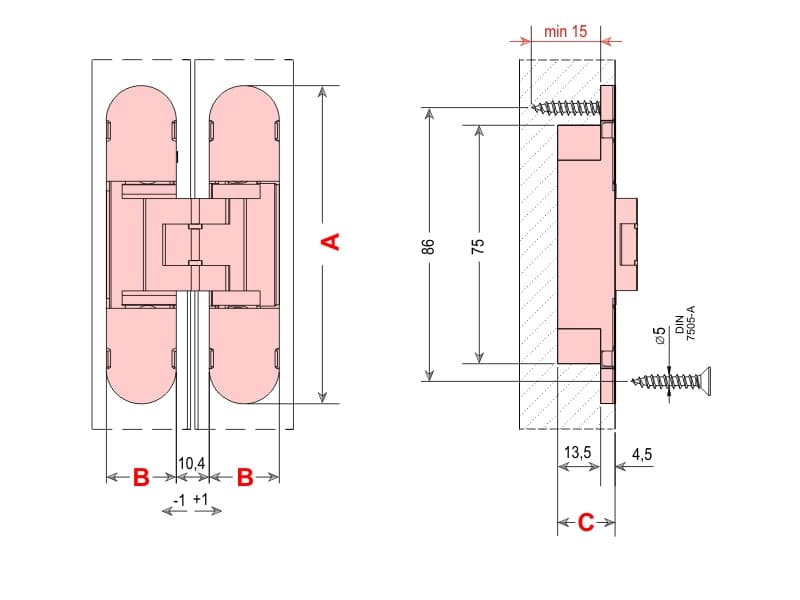 Concealed hinge for interior doors with 3D adjustment, model 1428 MAX, 40/60kg. schema
