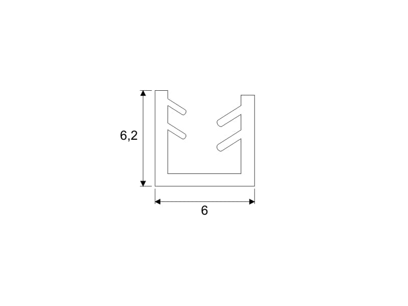 Seal PA-7005 for aluminum profiles, 6.2 x 6mm schema