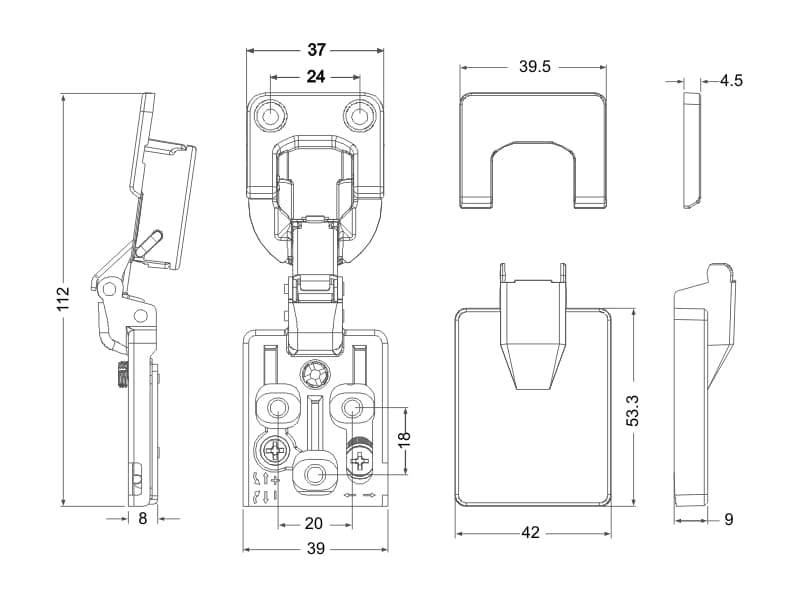 Hinge with damper for 16-25mm, ultra slum, Fix ON, K9, ABEA schema
